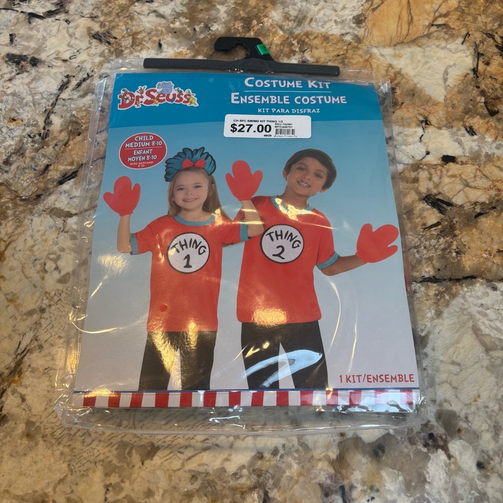 NWT Dr. Seuss Thing 1 or Thing 2 Halloween Costume Shirt and Glove Set Sz M